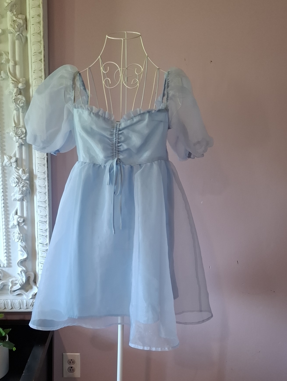 Altar'd State Light Blue Puff-Sleeve Mini Dress